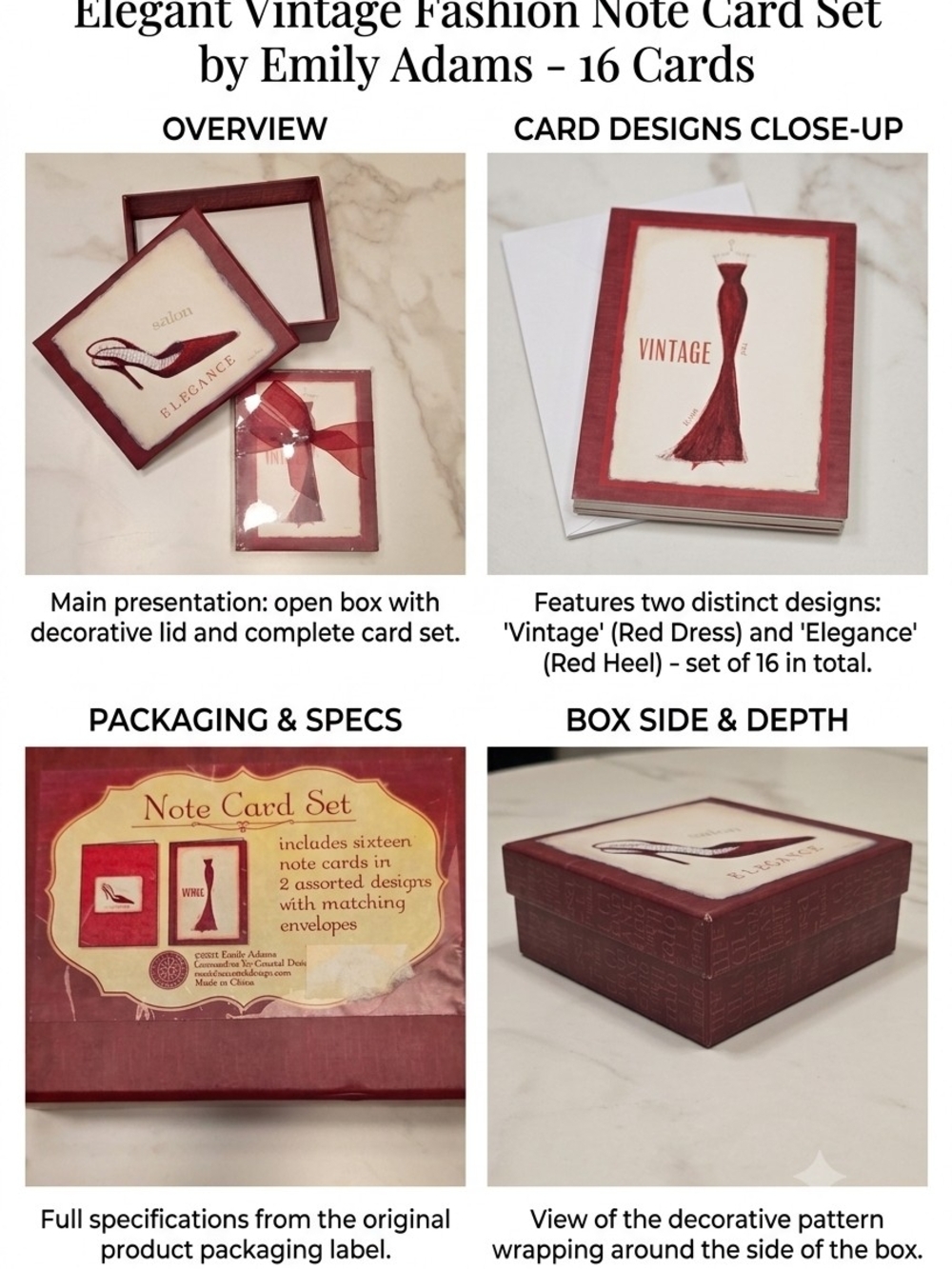 Vintage Red Dress & Heel Note Card Set (D)